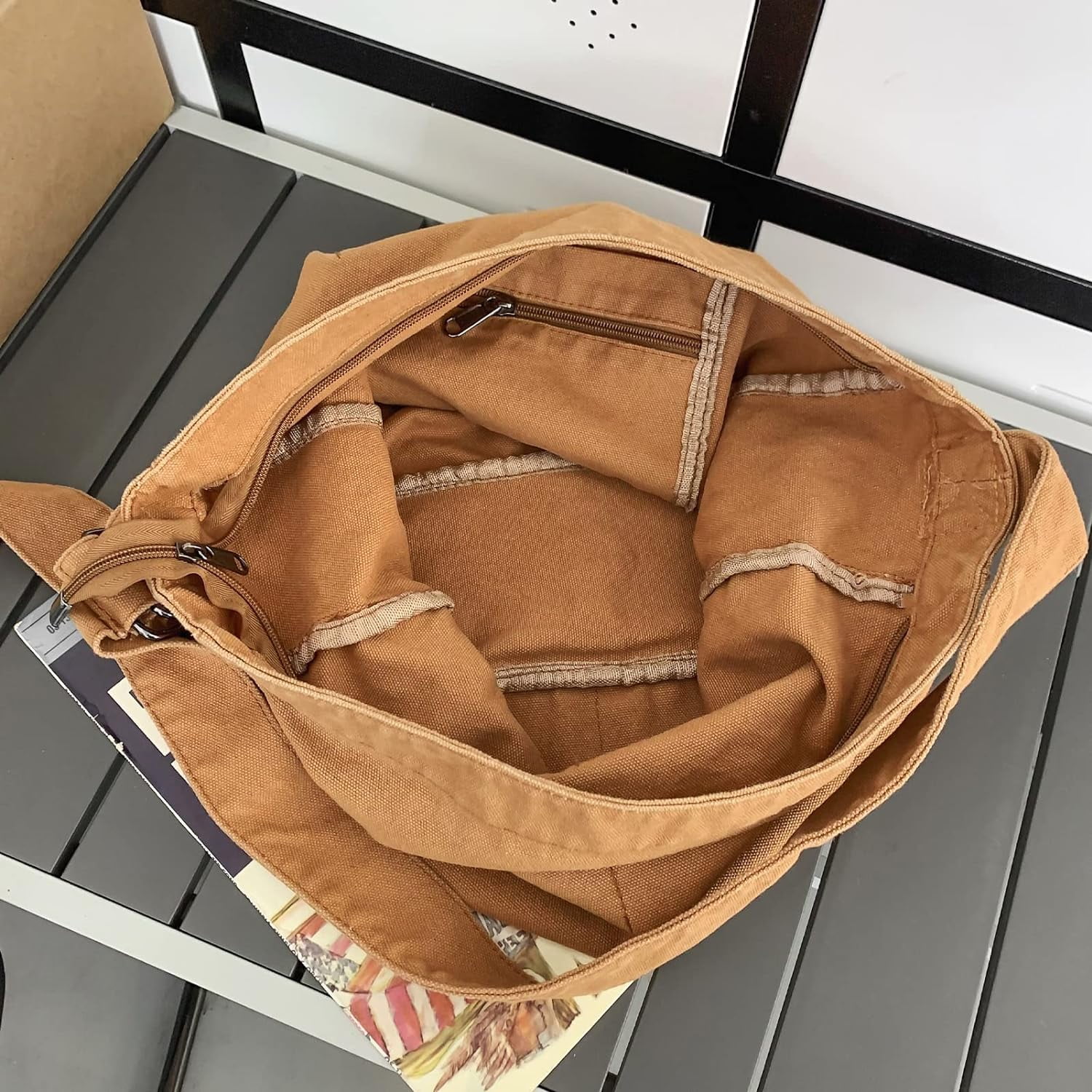 Kukuzhu Crossbody Bags for women, Large Hobo Bag Canvas Messenge Tote Handbagr for School Travel Work Shopping(Brown)