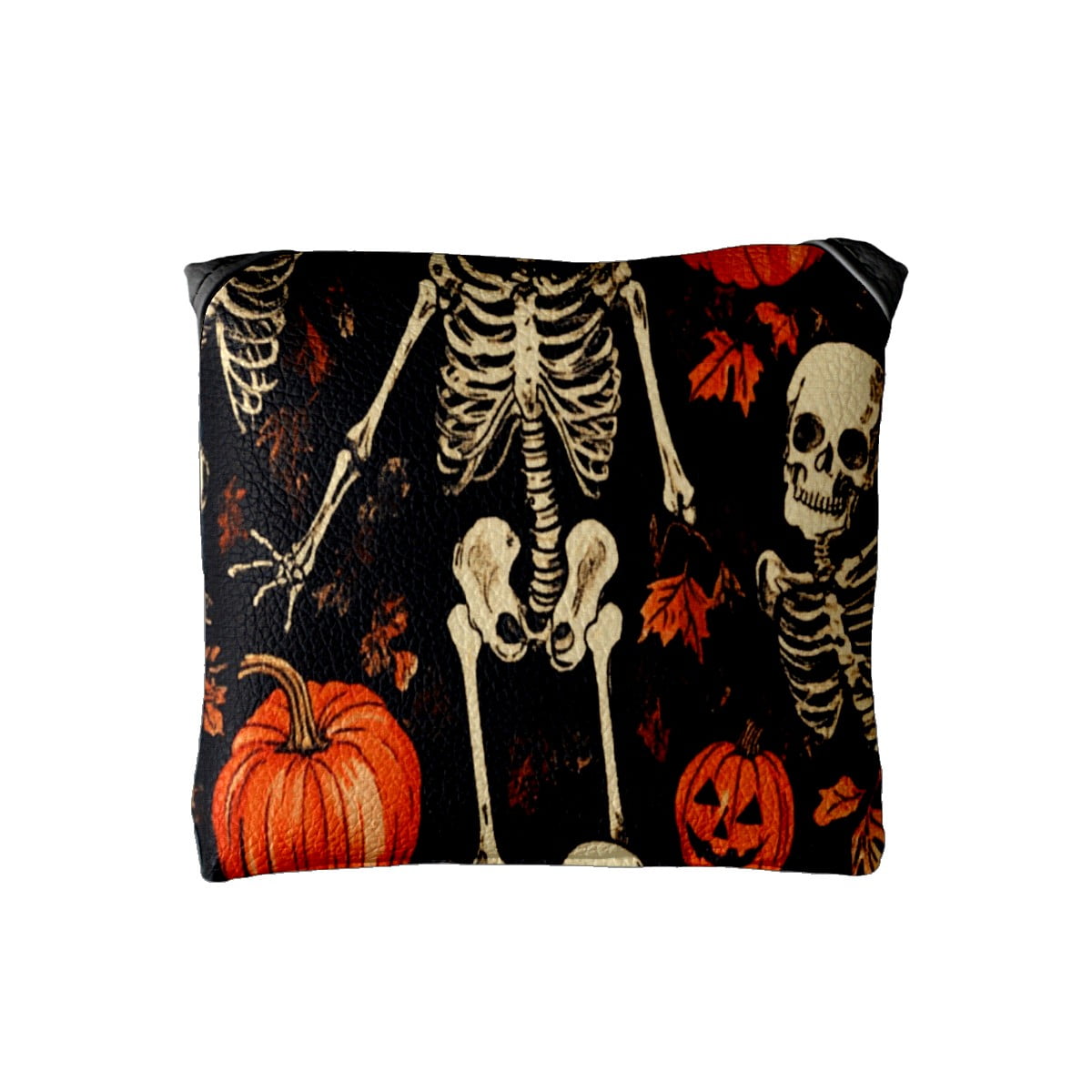 Golf Mallet Putter Cover Premium Leather Waterproof Golf Putter Head Cover with Magnetic Closure Pumpkin Skull