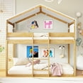 thumbnail image 3 of Harper & Bright Designs Twin over Twin House Bunk Bed with Beige Tent, Twin Size Bunk Beds with Ladder for Girls Boys, Natural, 3 of 13