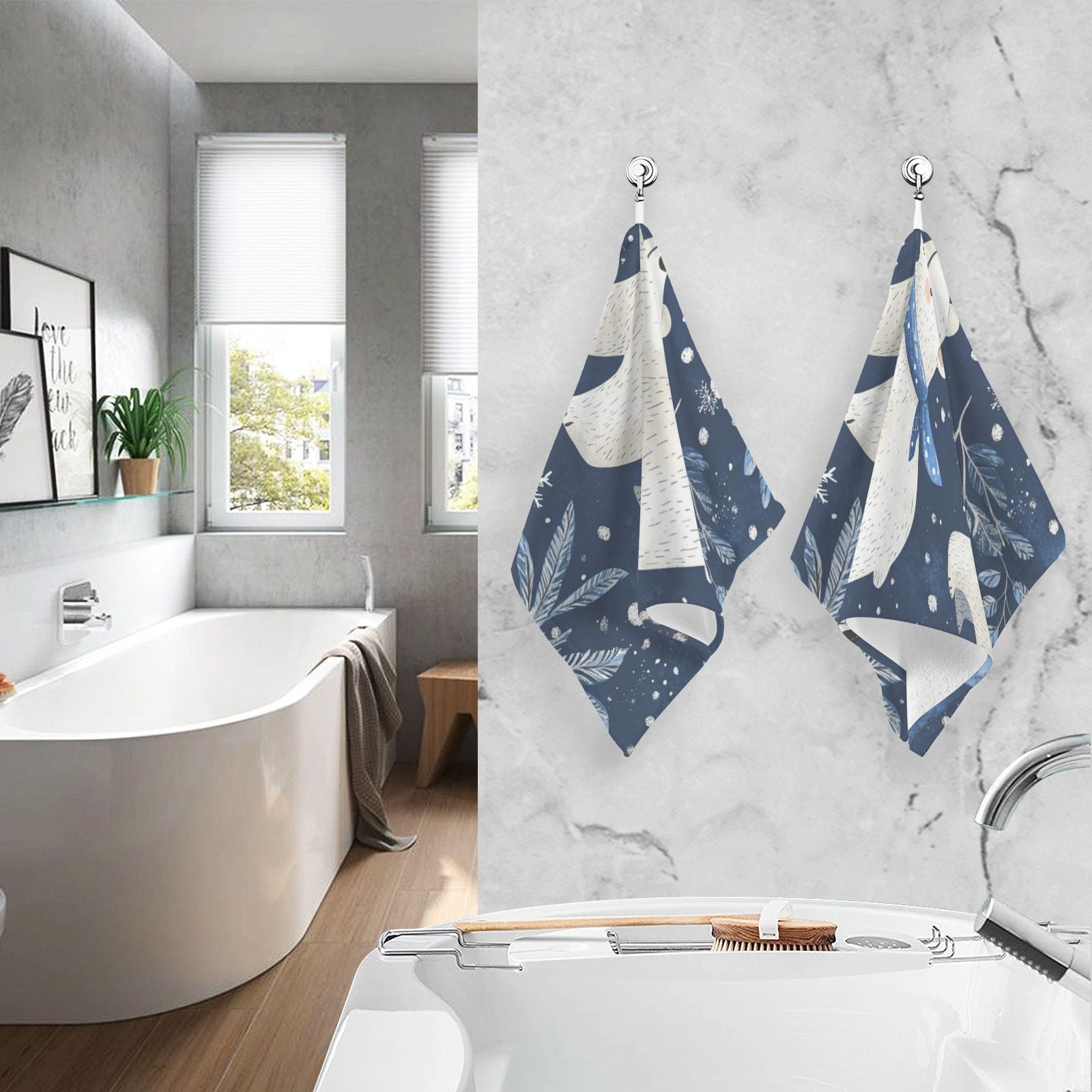 Leaves Polar Bears Hand Towels Cotton Bath Towels Large Face Towels Absorbent for Bathroom 2 Packs