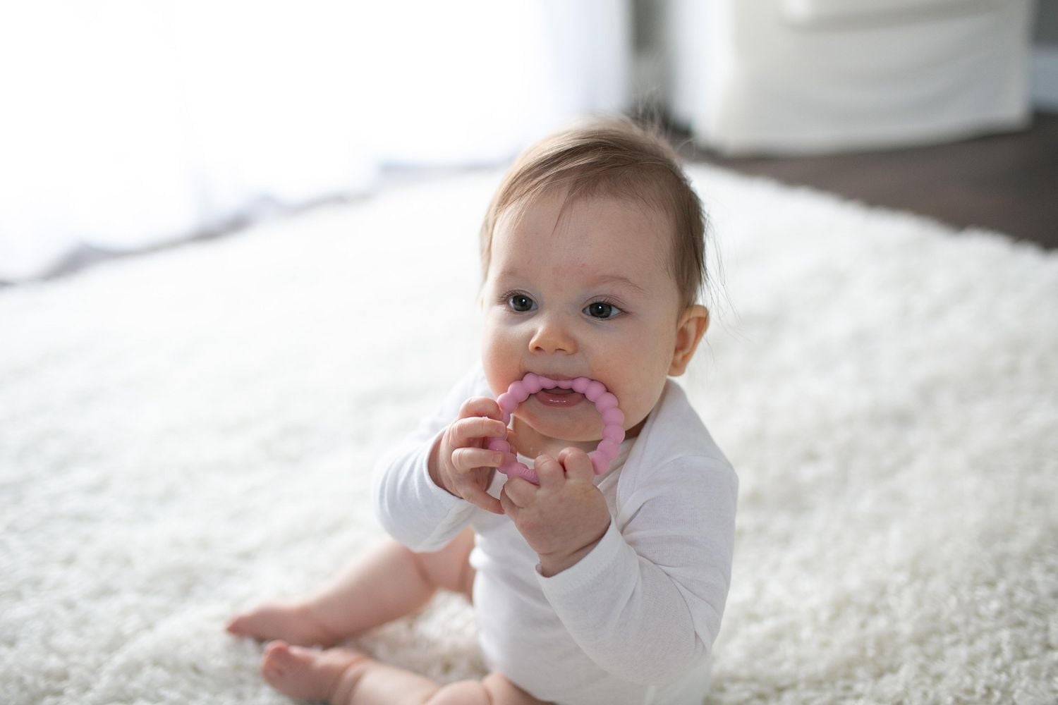 Dr. Brown's Flexees Beaded Teether Rings, 100% Silicone, Soft Easy to Hold, Encourages Self-Soothing, White/Pink/Gray, BPA-Free, 3-pack