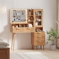 thumbnail image 4 of Luku Makeup Vanity Desk with Lights & Power Outlet, Big Modern Fluted Vanity Desk with 23.6" Hd Lighted Mirror, 5 Drawers and Storage Shelf，Dressing Table for Women Girls, 4 of 10