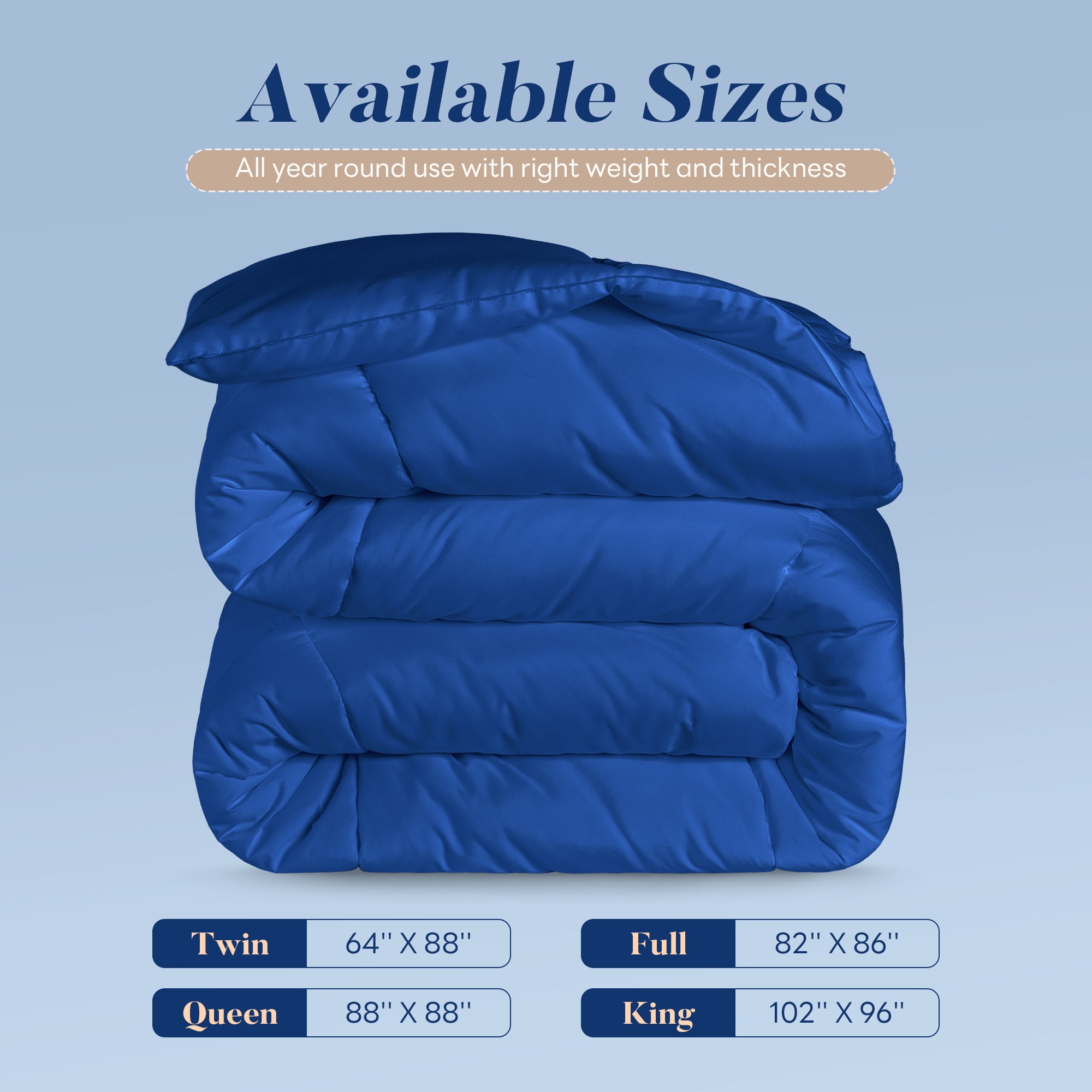 Aquzin Comforter King Size, All Season Quilted Down Alternative Duvet Insert with Corner Tabs, Machine Washable Microfiber Bedding, Navy