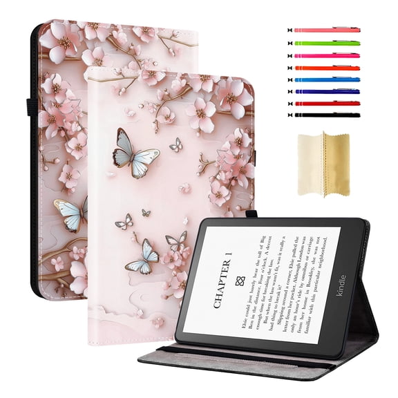 Case for 2024 Kindle Paperwhite 12th Gen/Signature Edition 12th Gen/Colorsoft Signature Edition 1st Gen, Kickstand PU Leather Pattern Card Slots Elastic Band Stylus Slot Protective Folio Cover - A