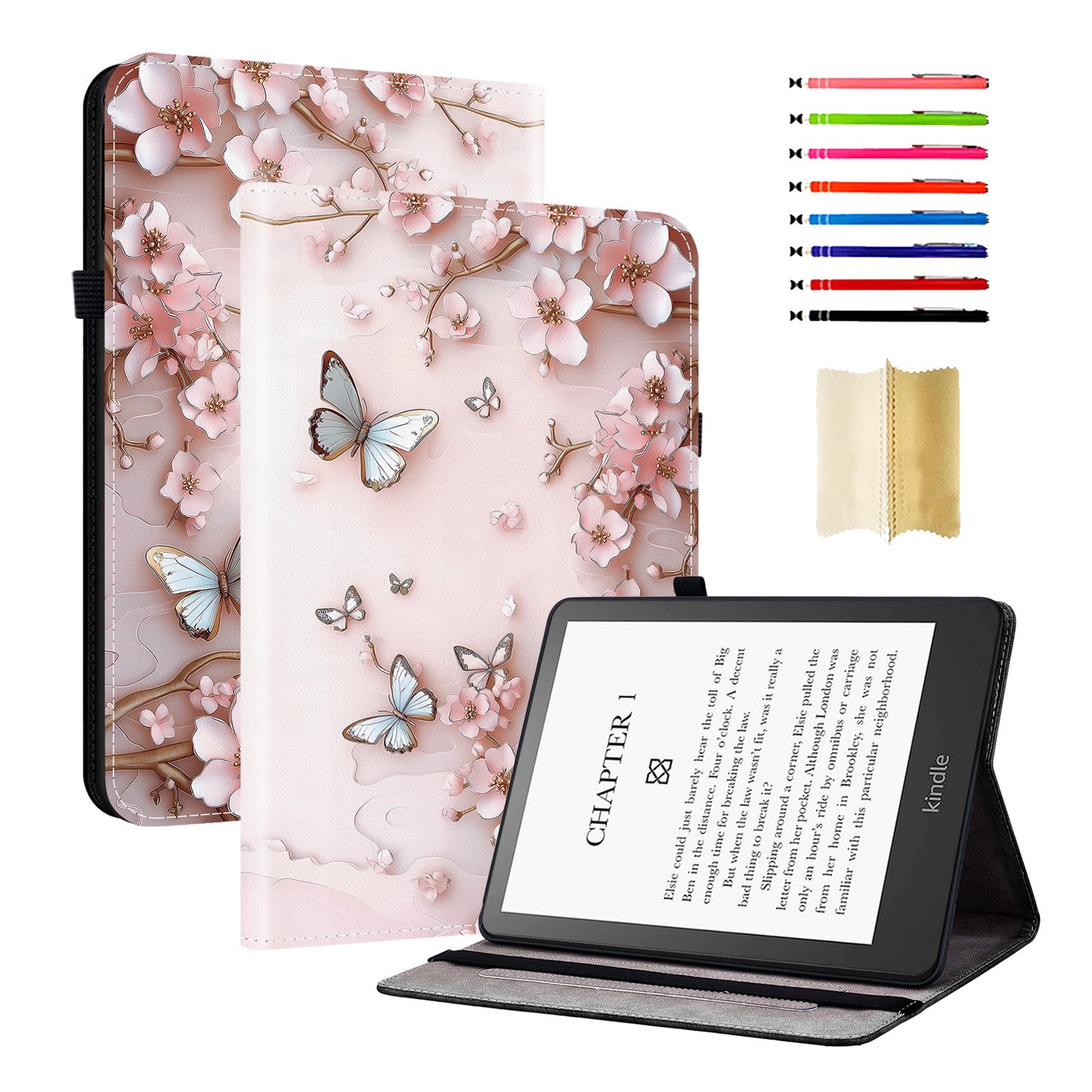 Case for 2024 Kindle Paperwhite 12th Gen/Signature Edition 12th Gen/Colorsoft Signature Edition 1st Gen, Kickstand PU Leather Pattern Card Slots Elastic Band Stylus Slot Protective Folio Cover - A