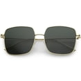 thumbnail image 1 of Oversized Metal Square Sunglasses Flat Lens 57mm (Gold / Green), 1 of 4