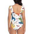 thumbnail image 6 of Yiaed Dinosaur Print Women's Ruffled One Piece Swimsuit V Neck Swimwear Slimming Monokini for Woman-X-Large, 6 of 8
