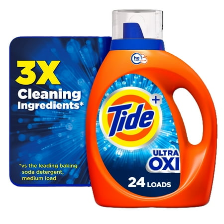 Tide Ultra Oxi Liquid Laundry Detergent, 24 Loads, 34 fl oz, HE Compatible