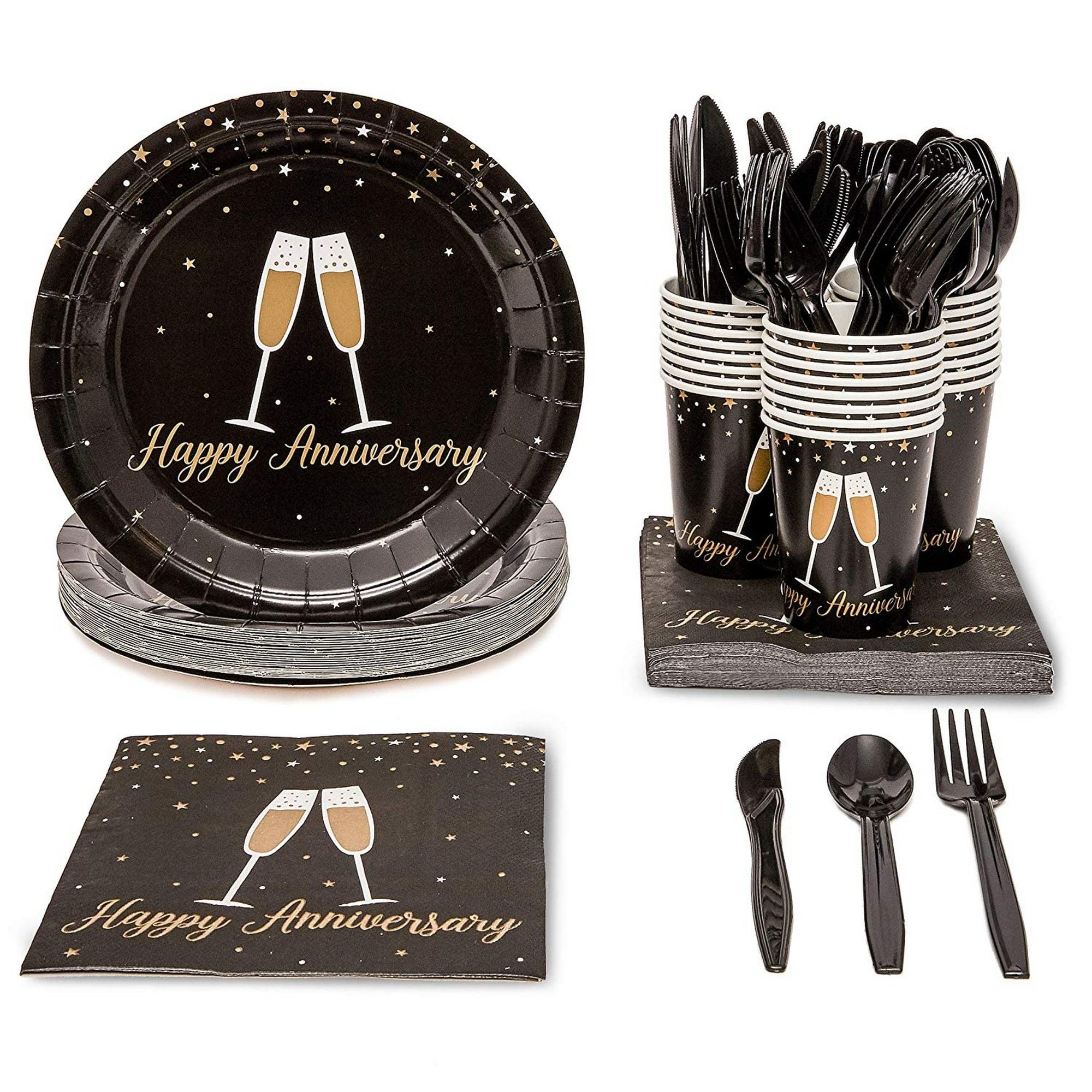 Serves 24 Happy Anniversary Party Supplies, 144PCS Plates Napkins Cups