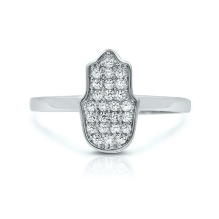 Sterling Silver Hamsa Ring - Pascollato Jewelry Sterling Silver Cz Hand Ring Stackable Hamsa Ring