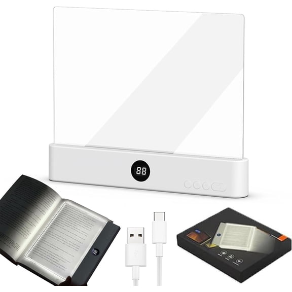Book Lights for Reading At Night,Book Light Page,2026 Upgraded Book Light,Rechargeable Clear LED Flat Book Lights for Reading in Bed at Night with 3 Colors & Timer,Dimmable Panel Plate(White)