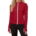 thumbnail image 2 of Garbnen S-5XL Womens Long Sleeve Rash Guard Zip Front Womens Sun Protection Shirts Summer Outdoor Running Going Out Tops Women with Thumb Holes Red 4XL, 2 of 7
