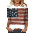 thumbnail image 2 of DPTALR T-shirt Imprimé pour la Fête de l'Indépendance pour Femmes Manches 3/4 Blouse Col Rond Hauts Décontractés, 2 of 4