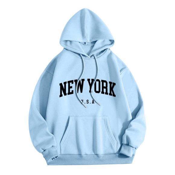 LUOGENLI Hoodies for Men Carhartt Dark Blue Men Women Letter Graphic Hooded Print Hooded Collar Long Sleeve Sweatshirt Tops Hoodies for Men Cotton Full Zip Light Blue Size M