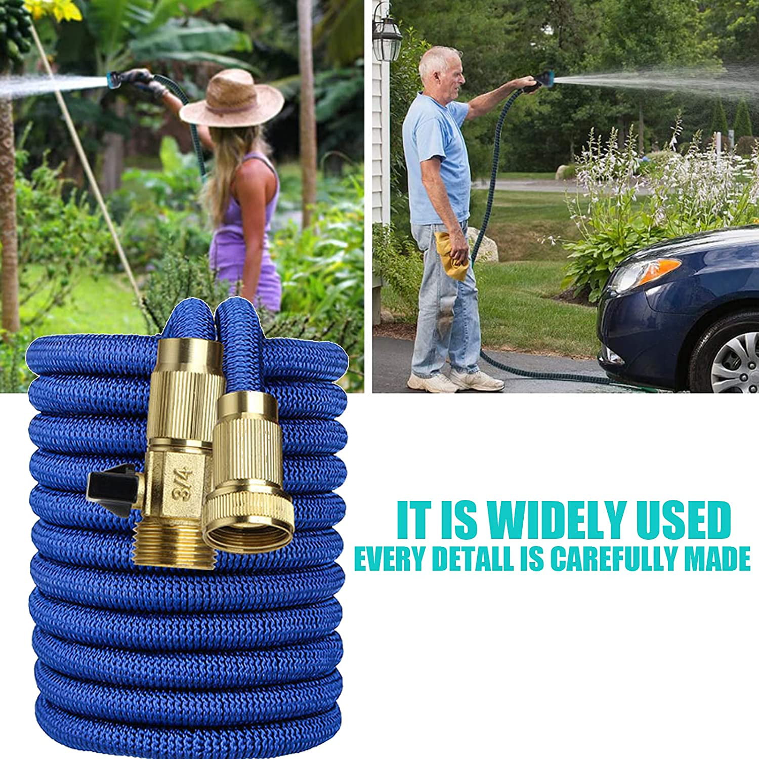 Lightweight Easy Storage 3/4 Inch Solid Brass Fittings and Double Latex Core 25/50/75/100 FT No-Kink Flexible Water Hose Blue,75 FT Yudaokeji Upgraded Best Expandable Garden Hose 
