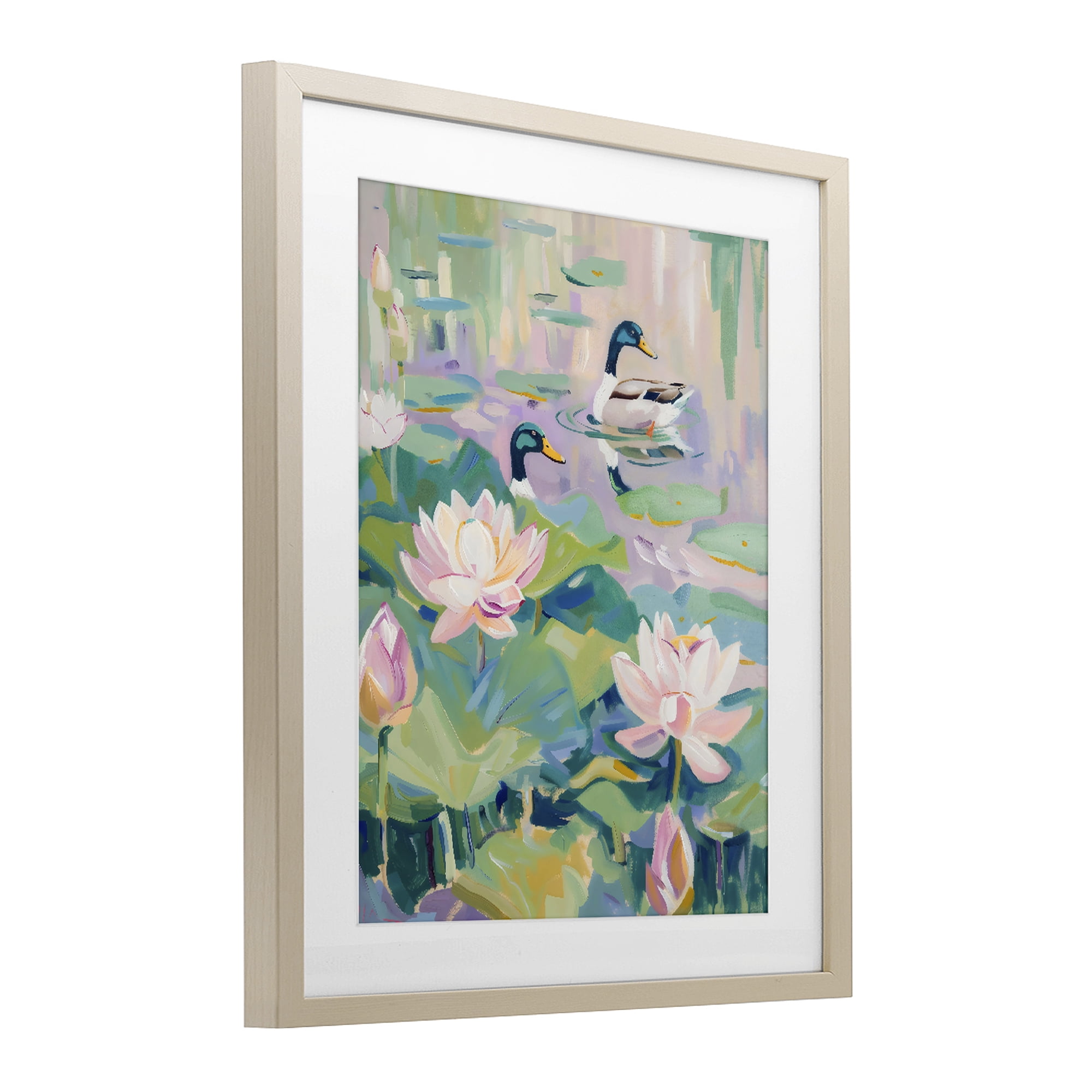 Stupell Industries Duck Pond with Lotus Flowers Birch Framed Print Under Glass, design by The Prints Vibe