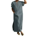 thumbnail image 5 of Men's V-Neck Linen Robe Short Sleeve Kaftan Thobe Long Gown Casual Shirt for Beach, Summer, 5 of 6