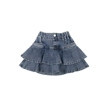 XAOFW Girl s Skirts Solid Color Elastic Waist Kids Flared Pleated Fashion Denim Skirt Party Night Stylish Breathable Skirts