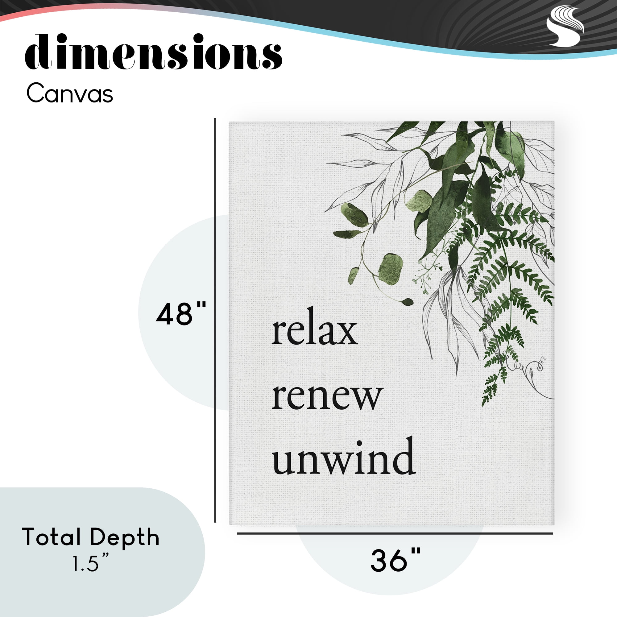 Relax Renew Unwind with Foliage Canvas Wall Art, design by Lettered and Lined
