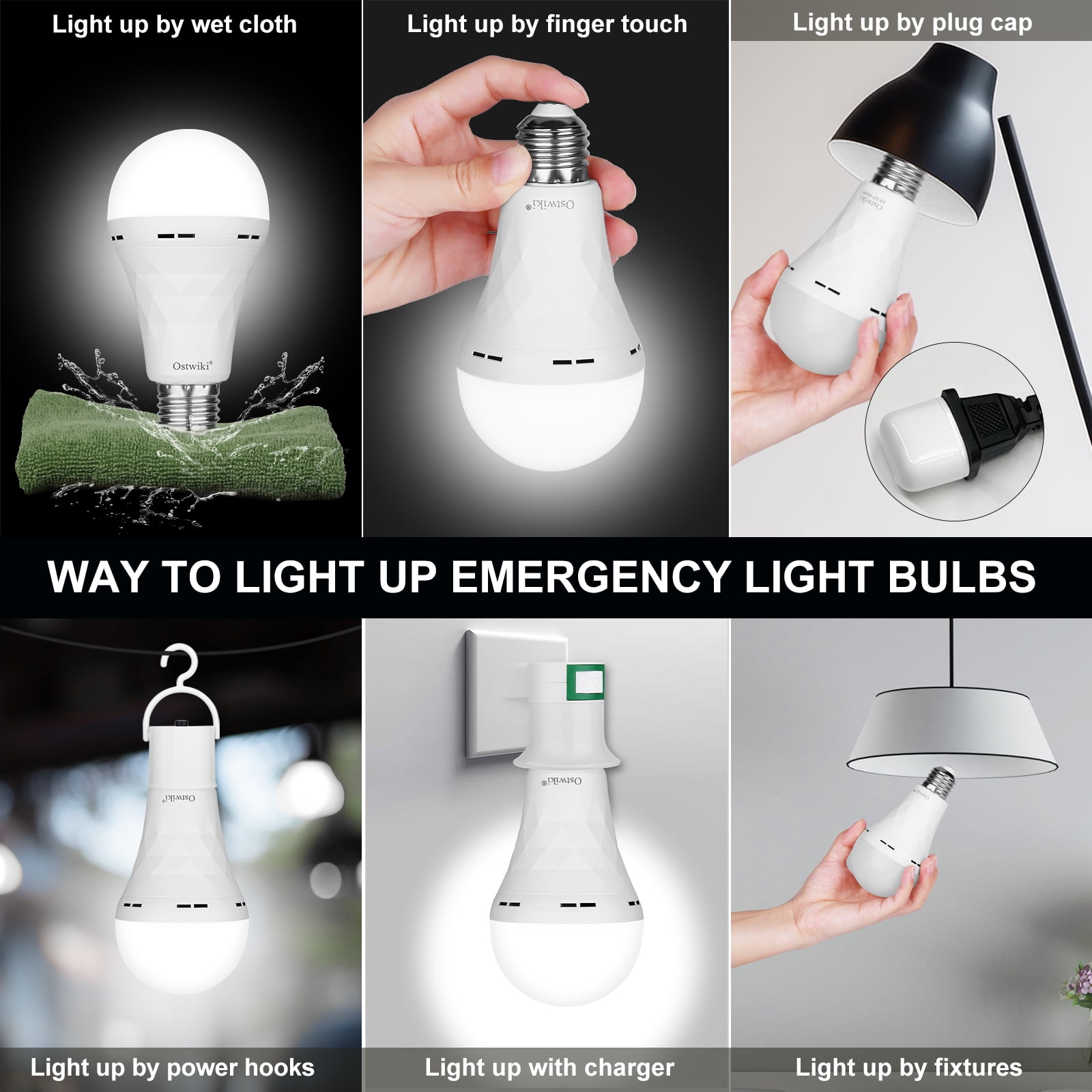 10 Pack Rechargeable Emergency Light Bulbs,Battery Operated Backup Light Bulb for Power Outage Camping Outdoor Hurricane 9W E27 8500K 1200mAh White Self-Charging LED Light Bulbs