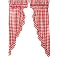 thumbnail image 3 of VHC Brands Annie Buffalo Check Cotton Farmhouse Curtains Rod Pocket Drawstring Ties Ruffling Prairie Panel Pair, Red Country, 3 of 8