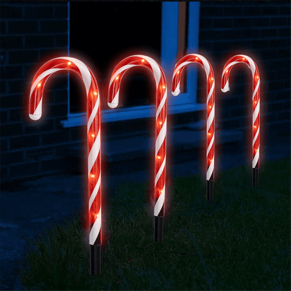 Bright 5Pcs 14 Inch Christmas Candy Cane Pathway Markers, Xmas Pathway Lights Outdoor with Warm White Lights for Garden