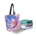 thumbnail image 2 of Open Top Canvas Tote Bag with Zipper Reusable Shopping Bag 13.5x15" Roomy Carryall Rose with Flag Pattern, 2 of 9