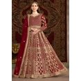 thumbnail image 1 of Royal Radiance Maroon Red All-Over Embroidered Net Wedding Anarkali Gown, 1 of 4