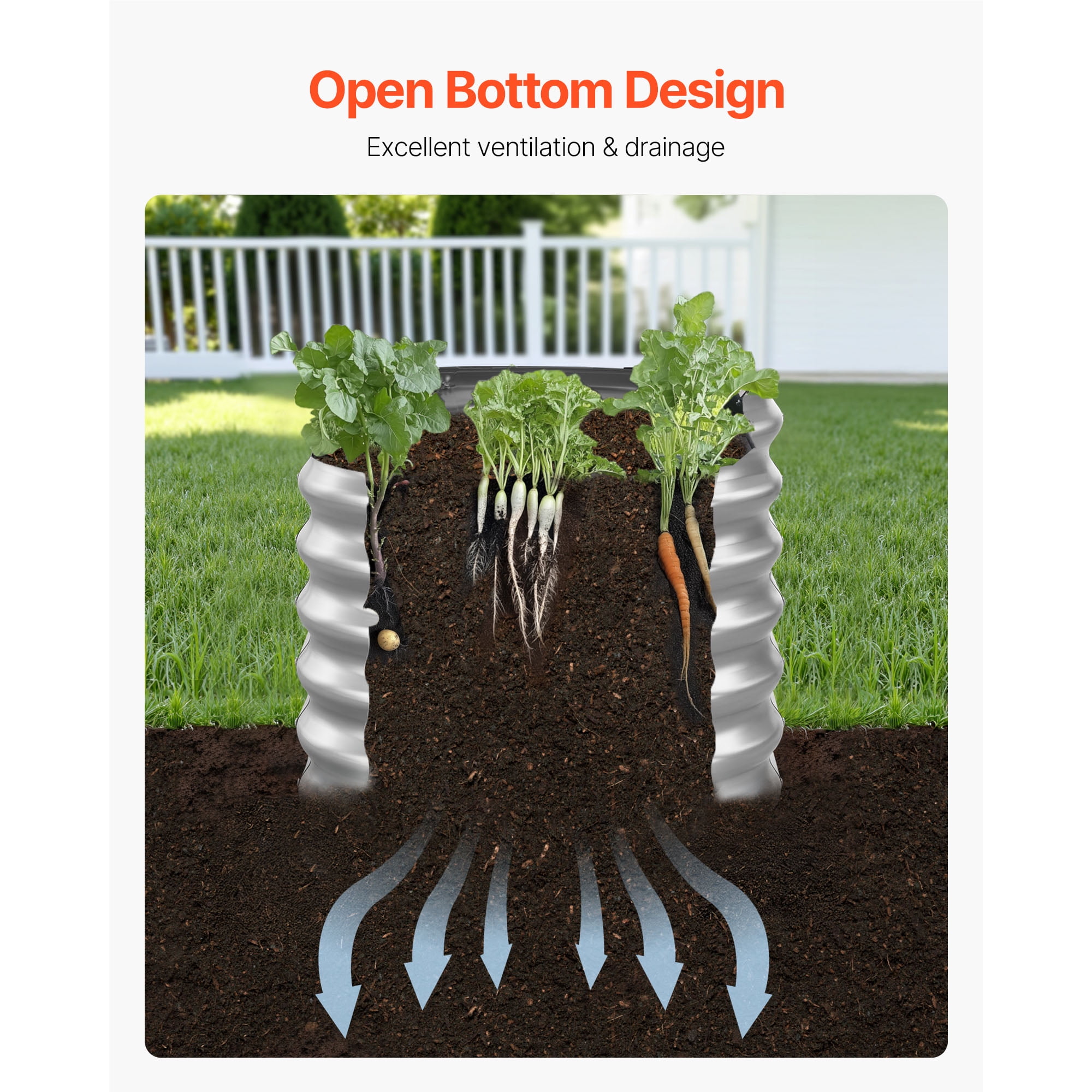 KFFKFF Metal Raised Garden Bed, 4 x 2 x 2 ft Oval Outdoor Galvanized Planter Box, Open Bottom Design, Spacious Planter for Vegetables, Flowers, and Succulents, Galvanized Finish