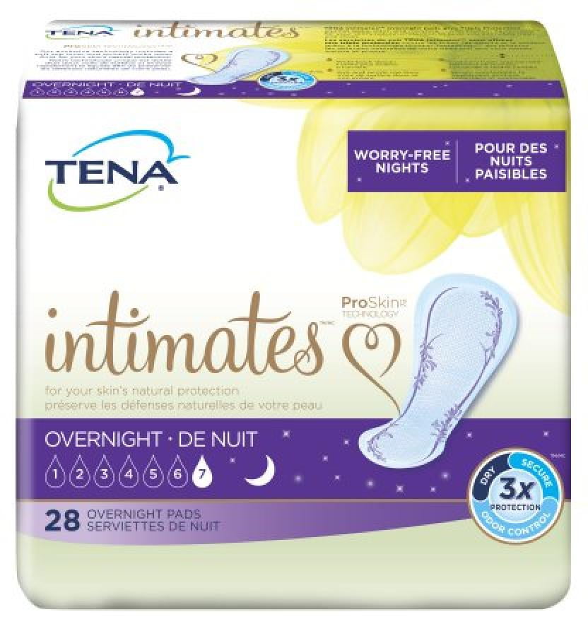 TENA Intimates Overnight Pads, 16 Inch Length, Heavy Absorbency, 28