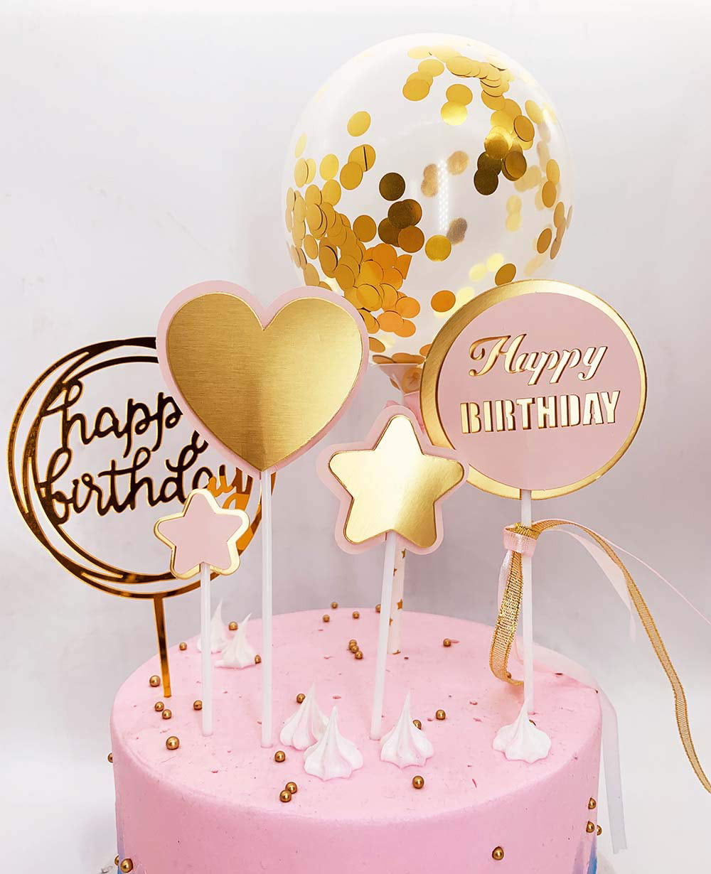 Details about   DeMissir Pack of 6Happy Birthday Cake ToppersA Series of 2 Layers Paper Golde... 