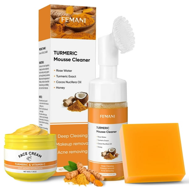 Set de cuidado de la piel femani, jabón en barra, crema y jabón facial con cúrcuma