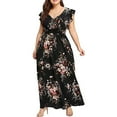 thumbnail image 4 of Sundresses for Women Casual Summer - Women's Plus Size Maxi Dresses Summer Floral Boho High Waist V Neck Maxi Dress Short Sleeve Long Sun Dresses, 4 of 5