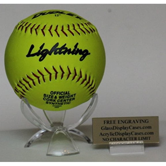 Softball Personalized 3 Wing Display Stand for Game Ball with Custom Name Plate Holder - Free No Limit Engraving