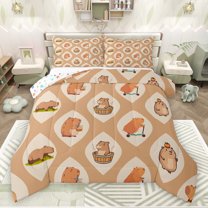 jejeloiu Kawaii Capybara Full Size Comforter Sets,Cute Cartoon Animal Bedding Comforter Set,Brown Kapibara Bedding Sets For Kids,Ultra Soft Home Decor Reversible,3-Piece