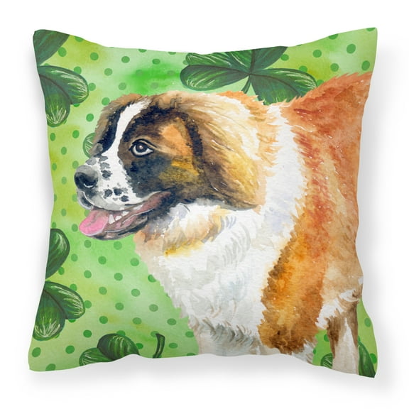 Carolines Treasures BB9853PW1414 Saint Bernard St Patricks Fabric Decorative Pillow  14Hx14W multicolor