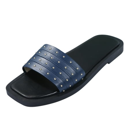 

nsendm Slippers Booties for Women Summer Flat Slip Shoes Breathable Open Beach Women s Rhinestones Slippers Women s Shoes Blue 7.5