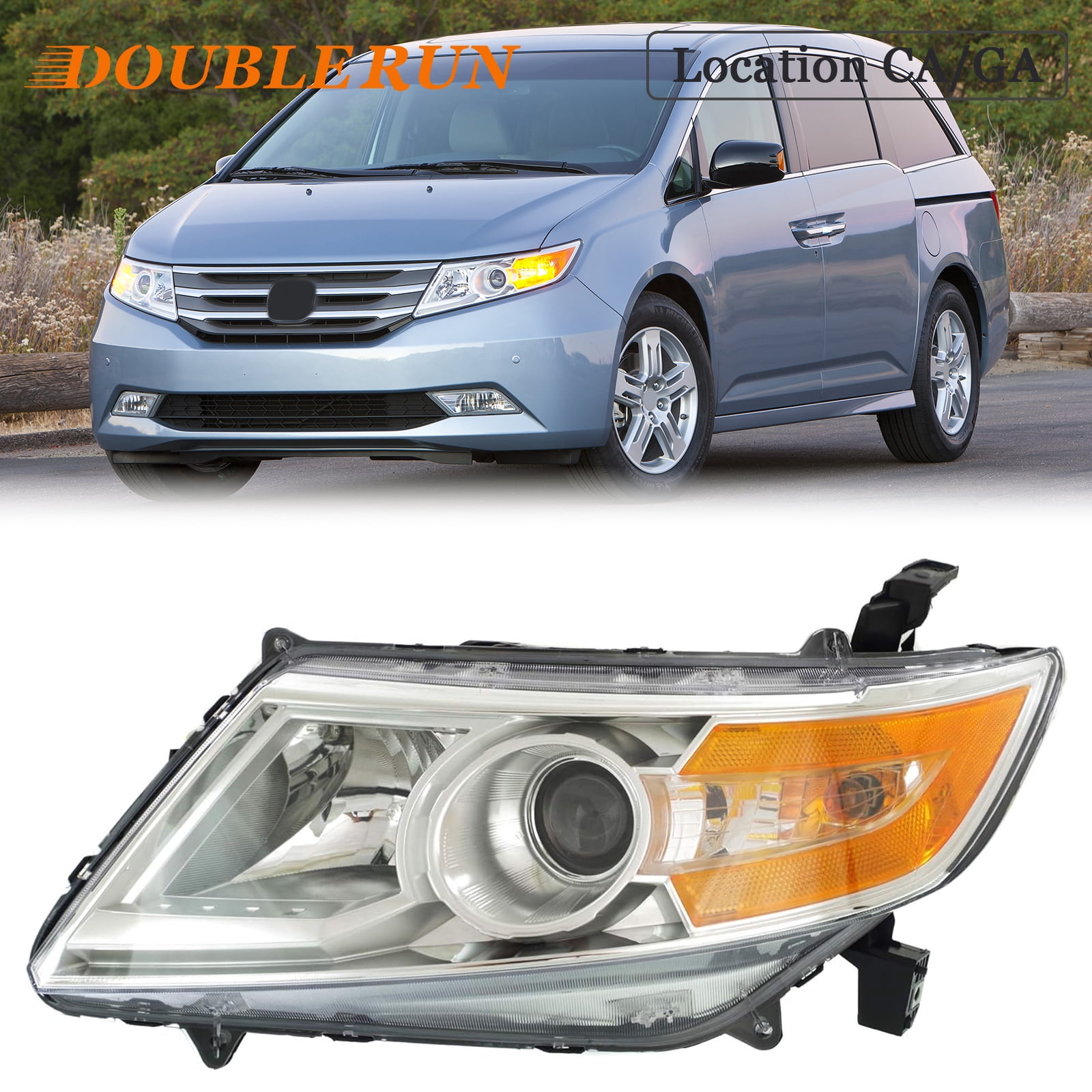 HOUGEET Headlight Assembly Fit for 2011-2017 Honda Odyssey, Headlamp Replacement Accessories Fit for 11-17 Honda Odyssey EX/EX-L/LX,Only For Halogen Model,W/bulbs (Chrome, Right Passenger Side)