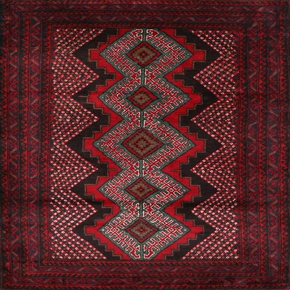 Ahgly Company Machine Washable Indoor Square Traditional Tomato Red Area Rugs, 3' Square