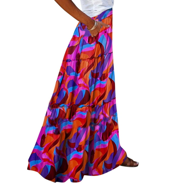 XDDLITP Maxi Skirt for Women High Waisted Tie Paisley Print Skirt