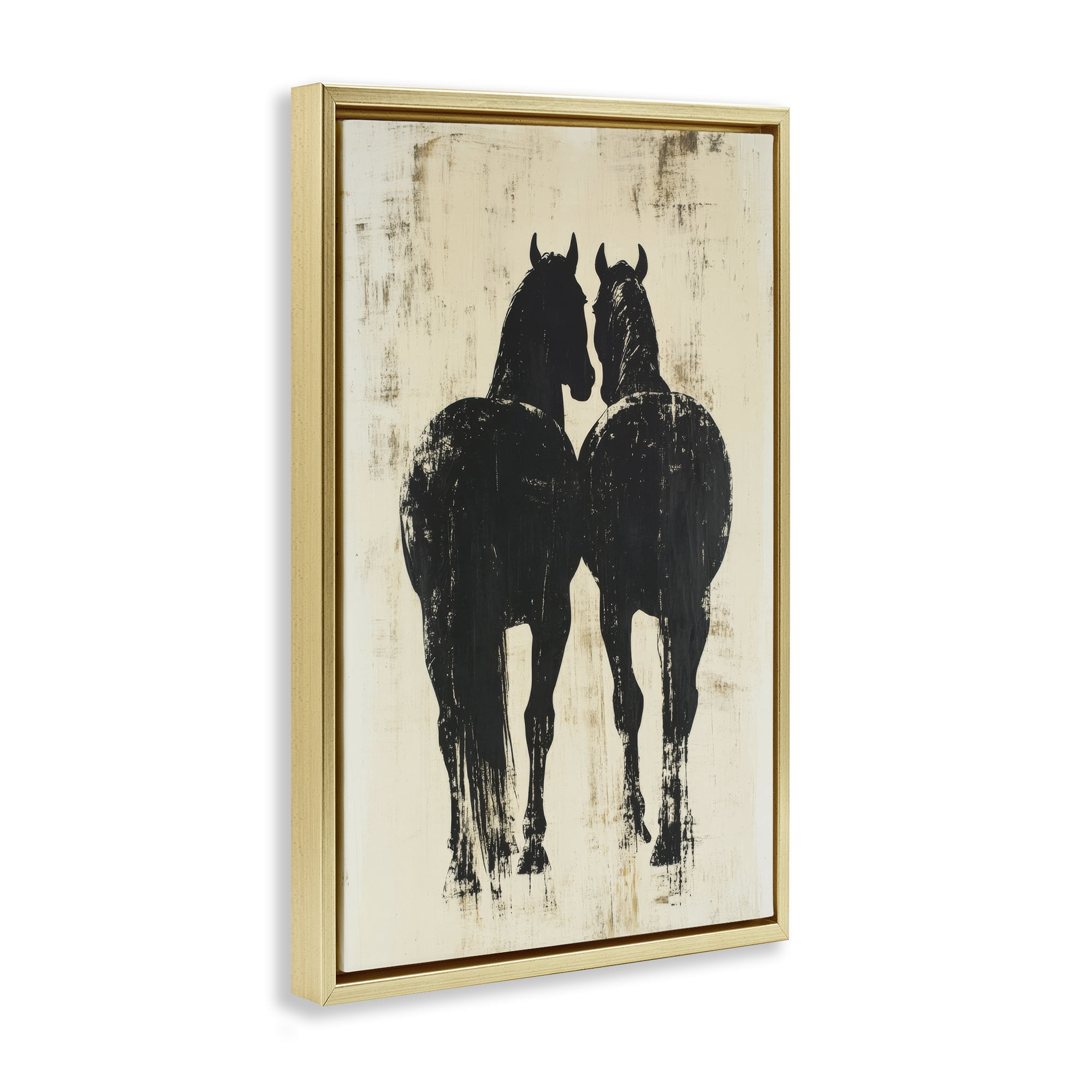 Stupell Industries Twin Horses Facing Away Gold Framed Floater Canvas Wall Art, design by Petal Prints Design