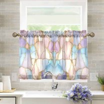 Yayeee Kitchen Curtains Light Filtering 27"x36" Rod Pocket Short Cafe Window Panel, Elegant Marble Pattern