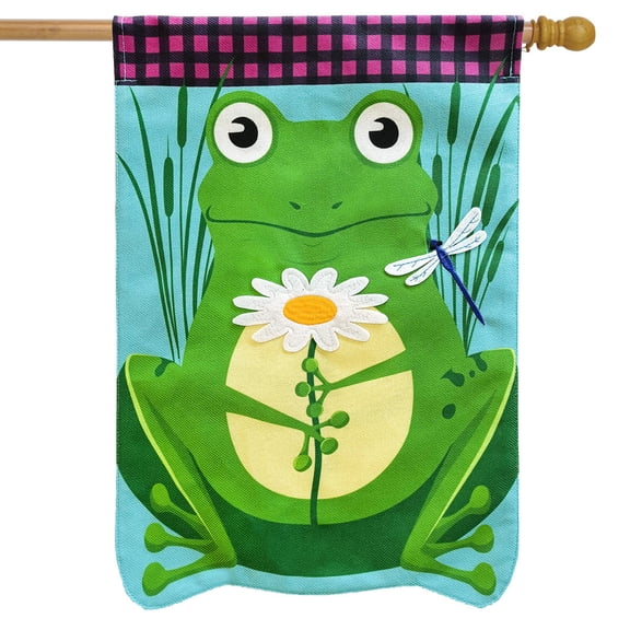 Briarwood Lane Daisy Frog Summer Burlap Sculpted House Flag