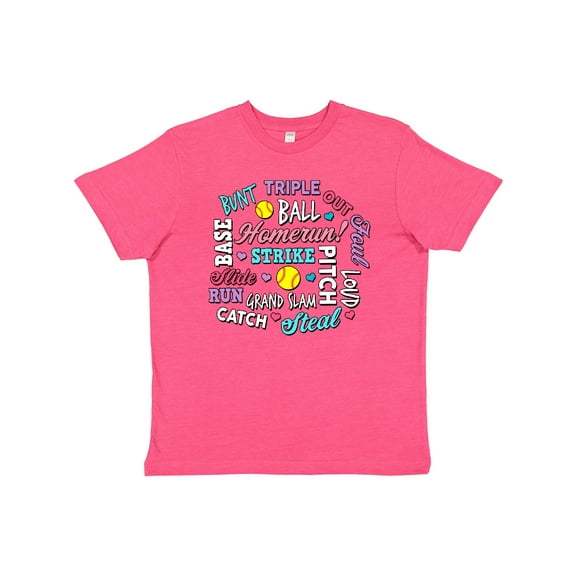 Inktastic Softball Word Salad with Softball and Hearts Youth T-Shirt
