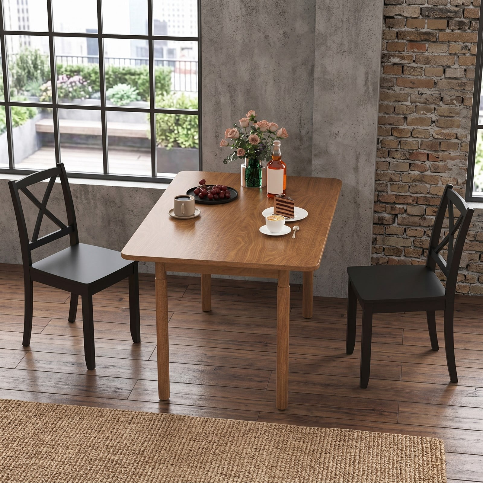 Furnibear Wood Dining Chair Set of 2, Farmhouse Kitchen Side Chairs with Rubber Wood Legs, Curved Cross Back and Non-Slip Foot Pads for Dining Room, Black