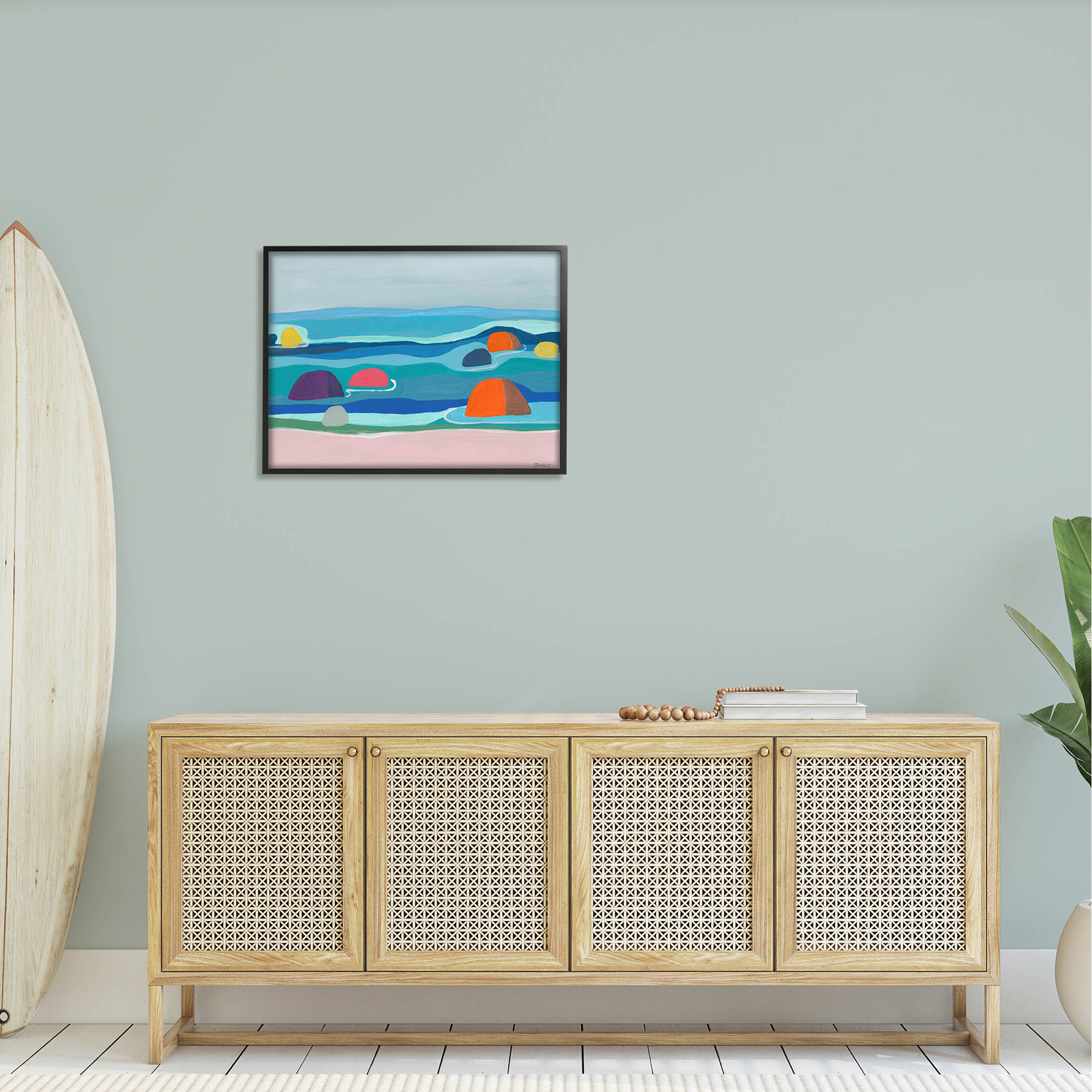 Buoy Floating Ocean Waves Coastal Painting Black Framed Art Print Wall Art