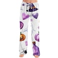 thumbnail image 2 of Womens Pj Pants Halloween Pumpkin Print Wide Leg Drawstring Pajama Pants Sleepwear, 2 of 5