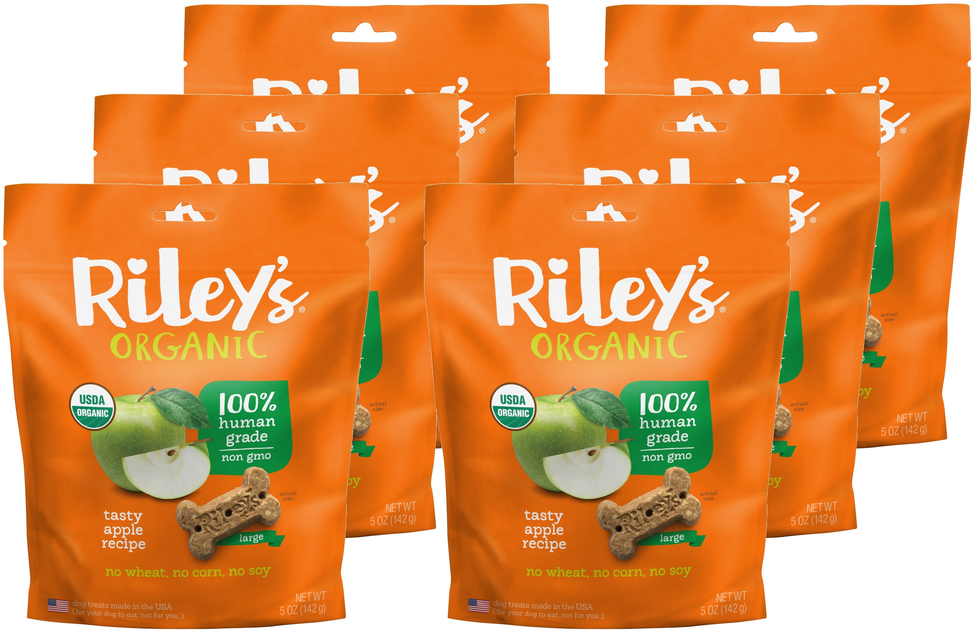 Riley's Organics Tasty Apple Large Bone Dog Treats 6 Pack 5 oz
