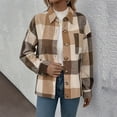 thumbnail image 2 of Women's Plaid Shirt Jackets Front Button Down Cardigans Outewears Fall Leisure Loose Garment Plaid Blouses Long Sleeve Lapel Jacket Tops, 2 of 9