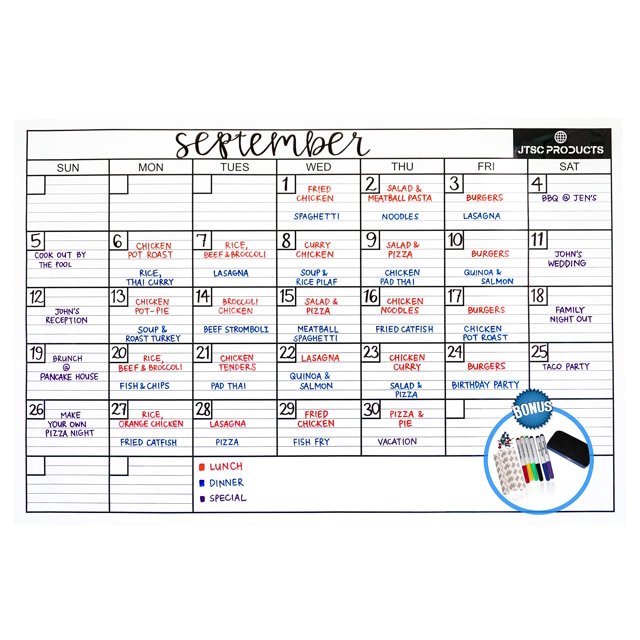 Calendrier Mural Effaçable à Sec 24x36 Pouces Planificateur Mensuel Non Daté Laminé, Inclut Accessoires
